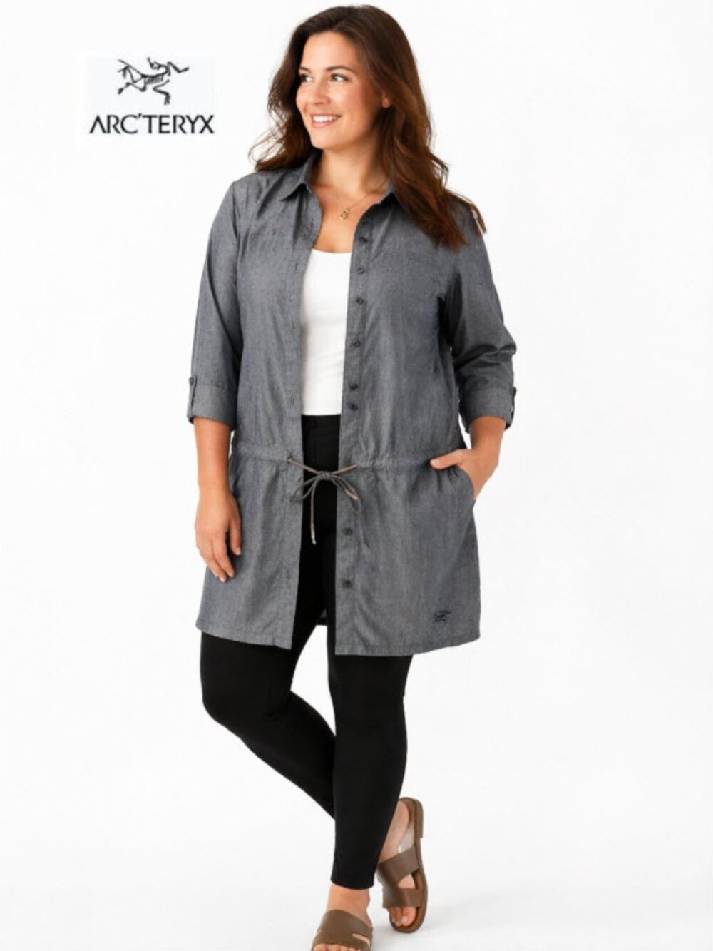 Arc'teryx Blanchard Tunic Shirt Drawstring Grey 3/4 Sleeve Sz S - Picture 1 of 16